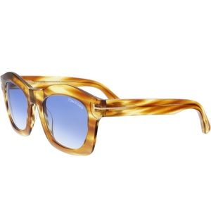 Tom Ford TF431 Greta Sunglasses Lt Brown/Honey Striped Frame/Blue Gradient Lens